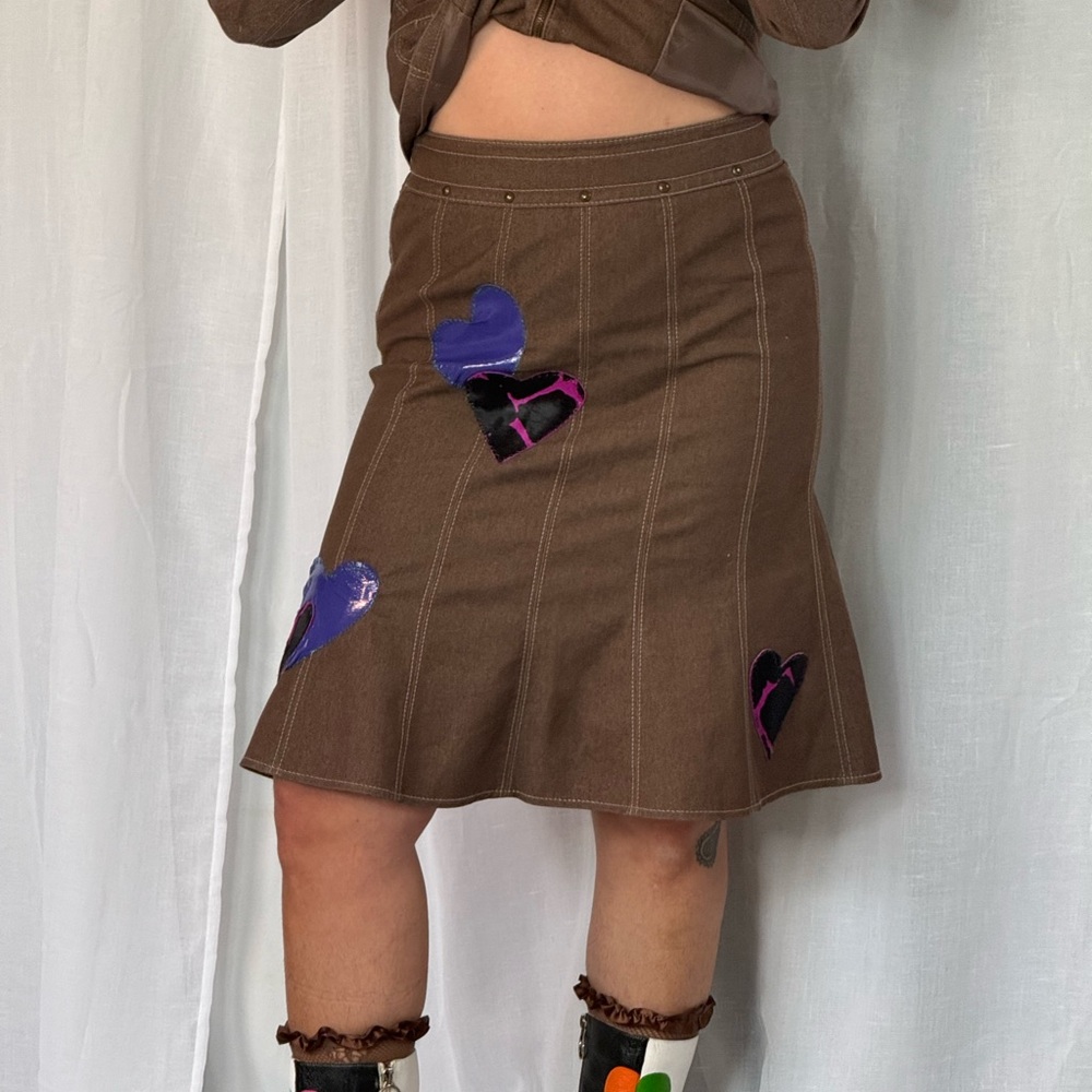 💜 Reworked Y2K Studded Denim Heart Set 💜 (Jacket + Skirt) - Picture 5 of 8